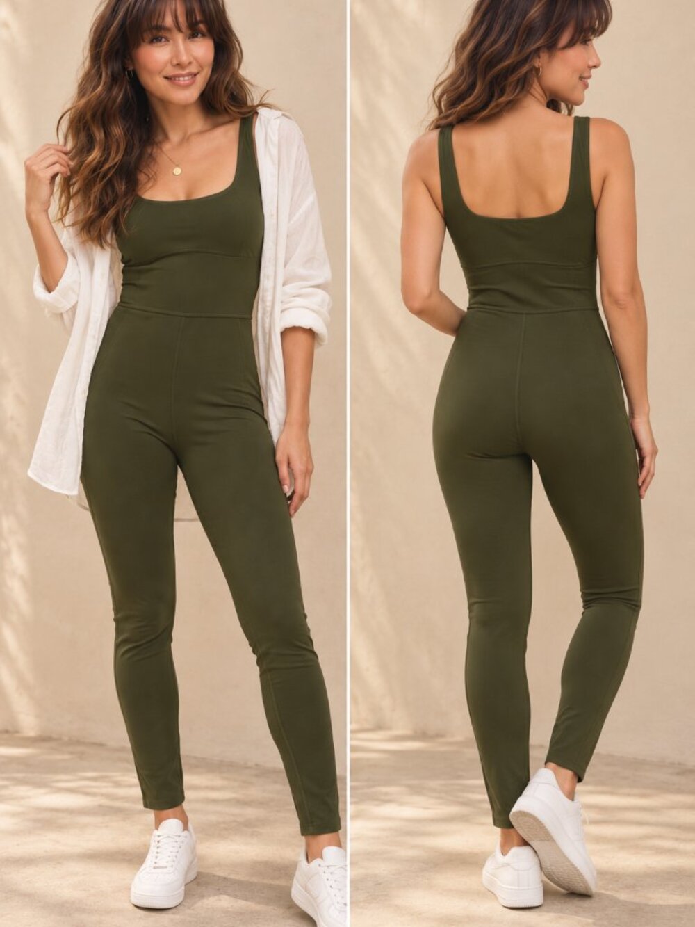 Everlane The Perform Square-Neck Unitard Jumpsuit XS Olive Green